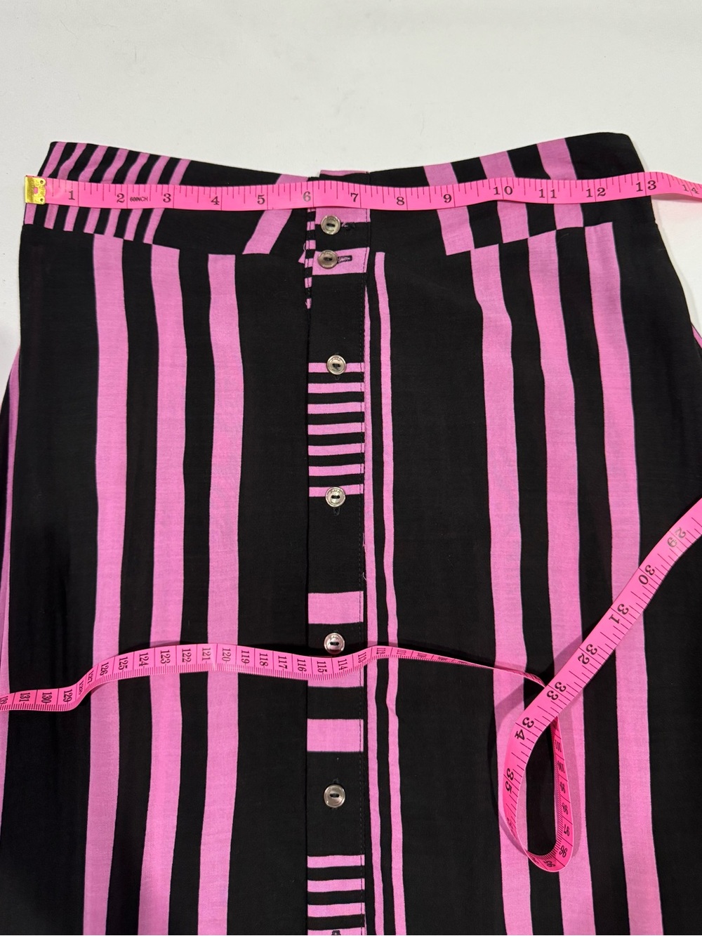 Maaji Pink Black Striped Button Front Maxi Skirt Size Medium - Picture 6 of 11